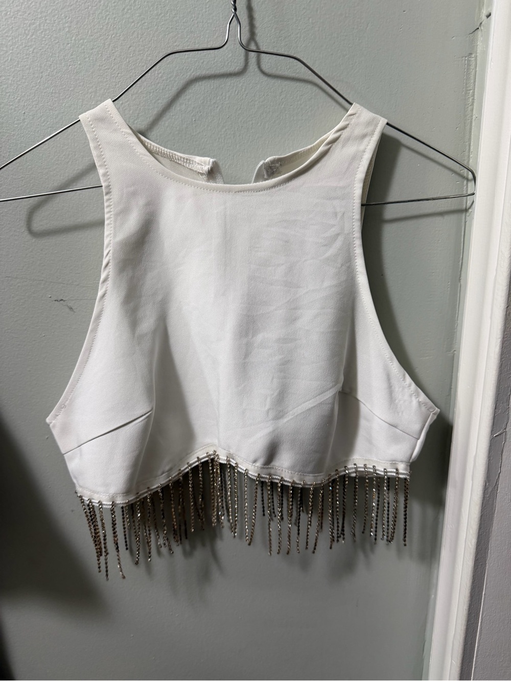 Women’s white rhinestone Fringe Crop Top